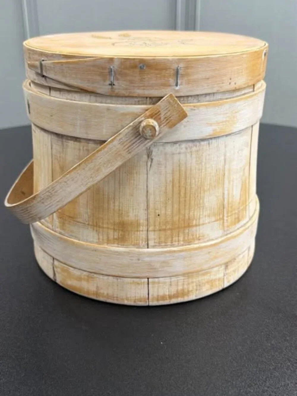 Vintage Wooden Firkin Bucket with Lid